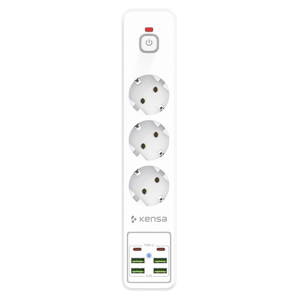 2500W 3 AC + 6 USB Akım Korumalı Çoklu Priz ve Şarj İstasyonu