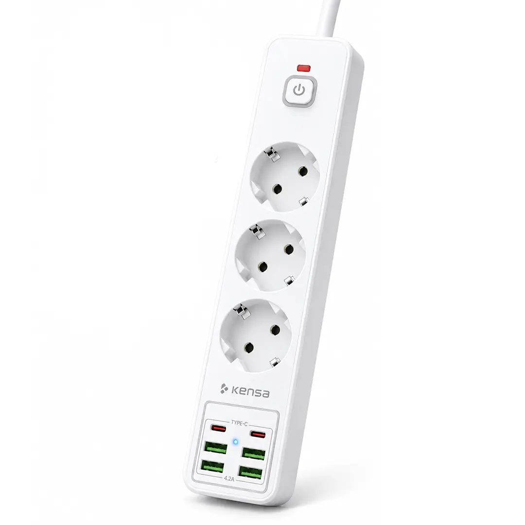 2500W 3 AC + 6 USB Akım Korumalı Çoklu Priz ve Şarj İstasyonu