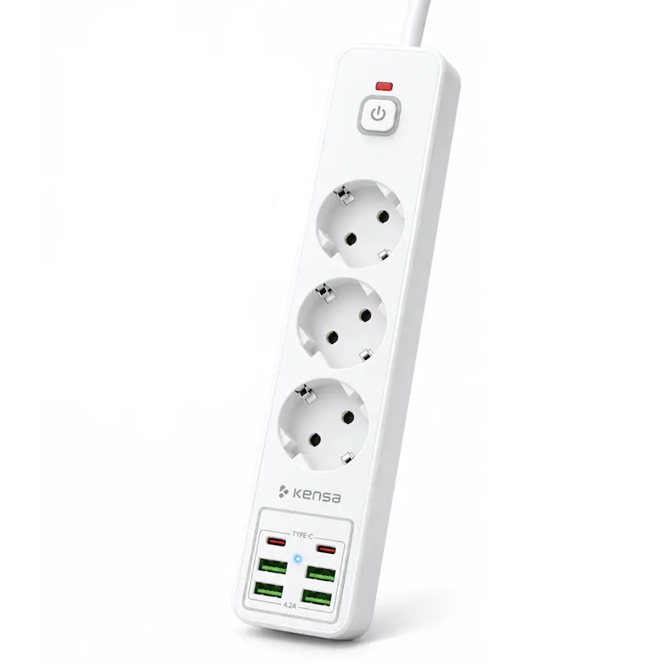 2500W 3 AC + 6 USB Akım Korumalı Çoklu Priz ve Şarj İstasyonu