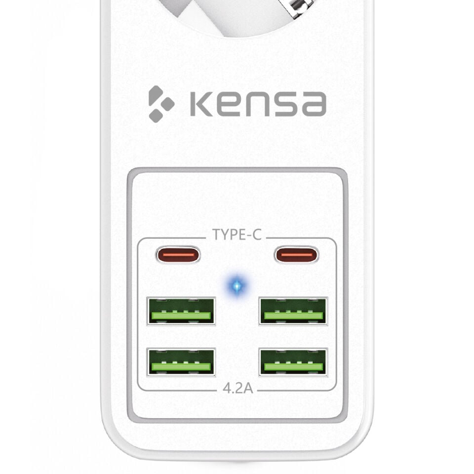2500W 3 AC + 6 USB Akım Korumalı Çoklu Priz ve Şarj İstasyonu