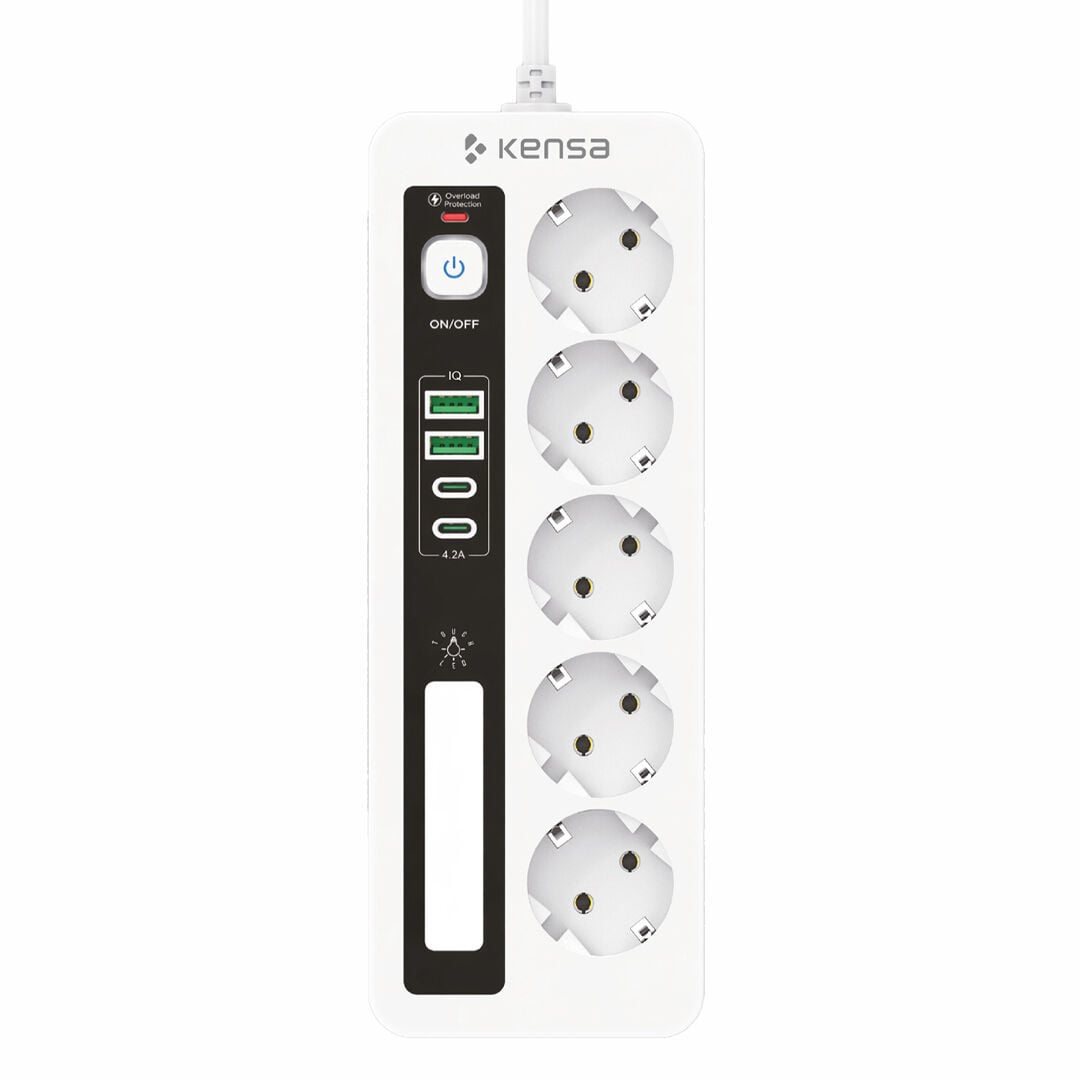 2500W 5 AC + 4 USB LED Aydınlatmalı Akım Korumalı Masaüstü Çoklu Priz
