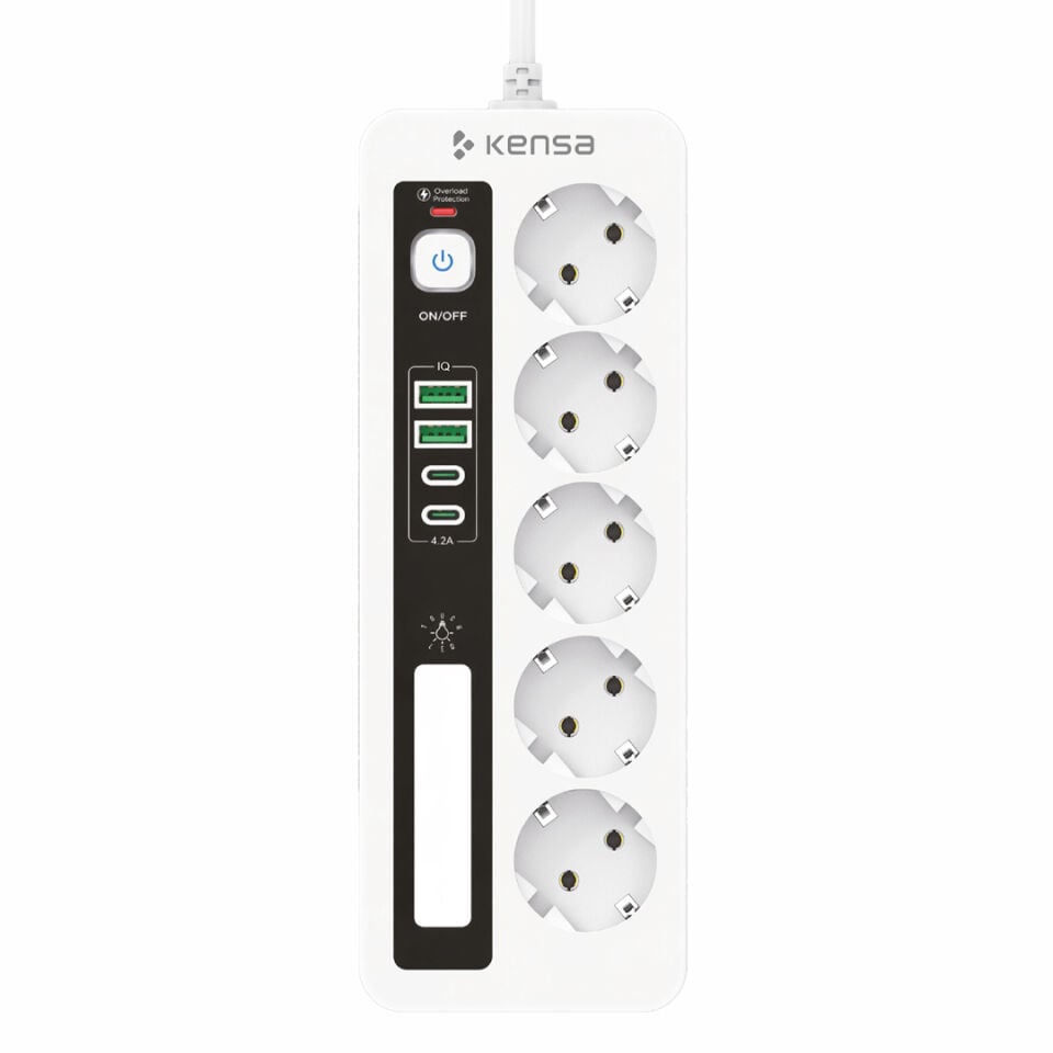 2500W 5 AC + 4 USB LED Aydınlatmalı Akım Korumalı Masaüstü Çoklu Priz