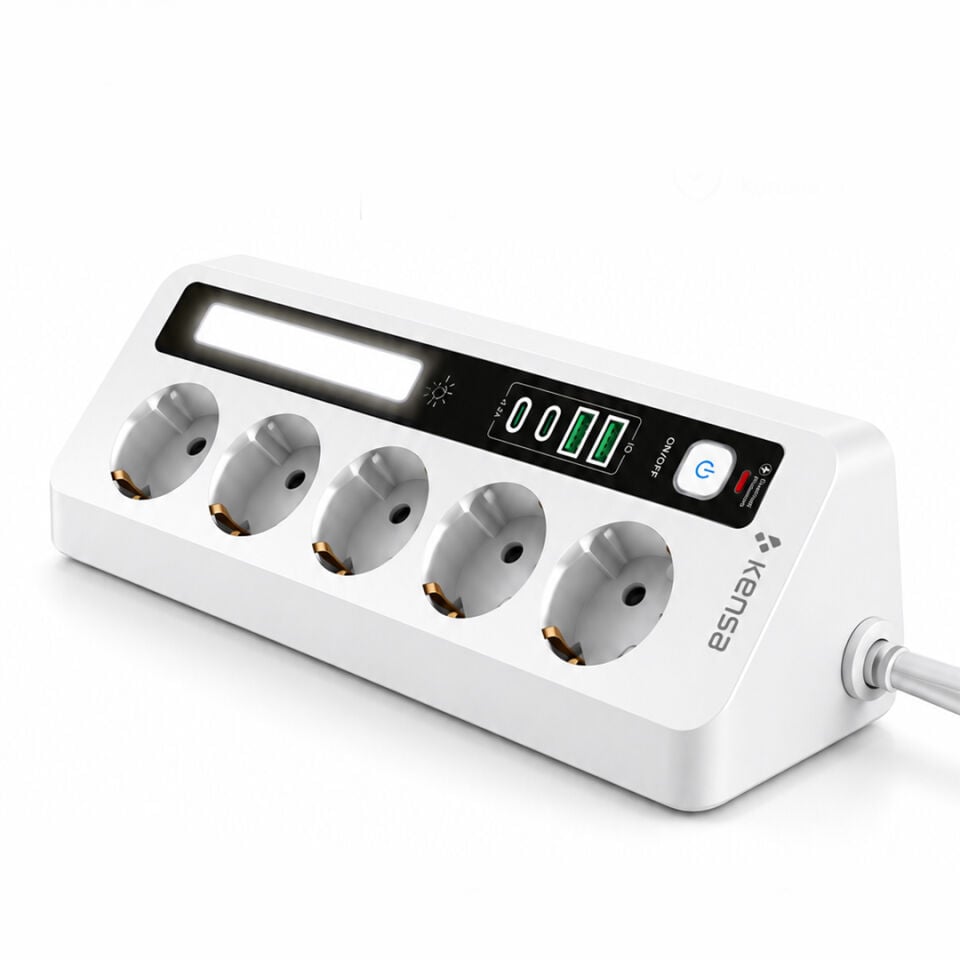 2500W 5 AC + 4 USB LED Aydınlatmalı Akım Korumalı Masaüstü Çoklu Priz