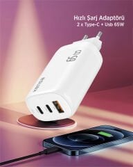 GN-2 (2xUsb-C 1xUsb-A ) 65W GaN3 Pro Süper Hızlı Şarj Başlığı