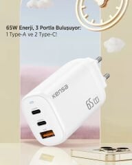GN-2 (2xUsb-C 1xUsb-A ) 65W GaN3 Pro Süper Hızlı Şarj Başlığı