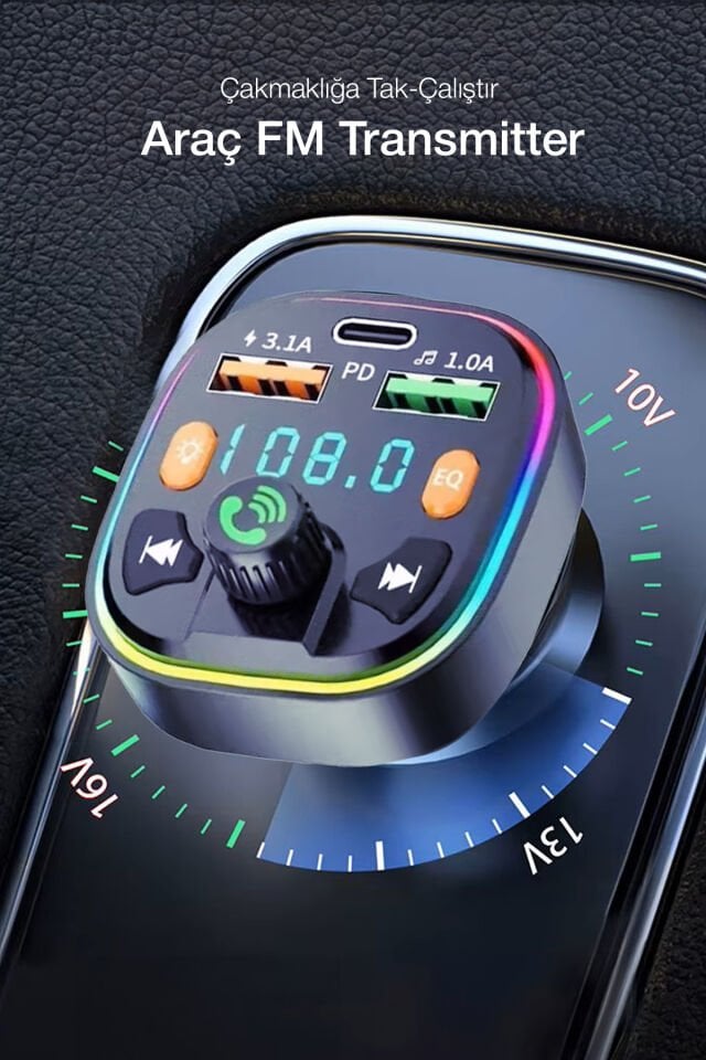 Bluetooth FM Transmitter Araç İçi Hızlı Şarj Adaptörü