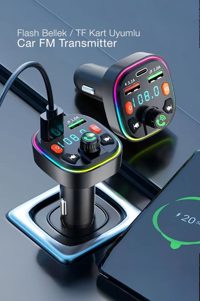 Bluetooth FM Transmitter Araç İçi Hızlı Şarj Adaptörü