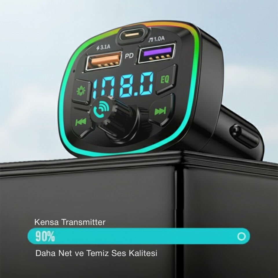 Bluetooth FM Transmitter Araç İçi Hızlı Şarj Adaptörü