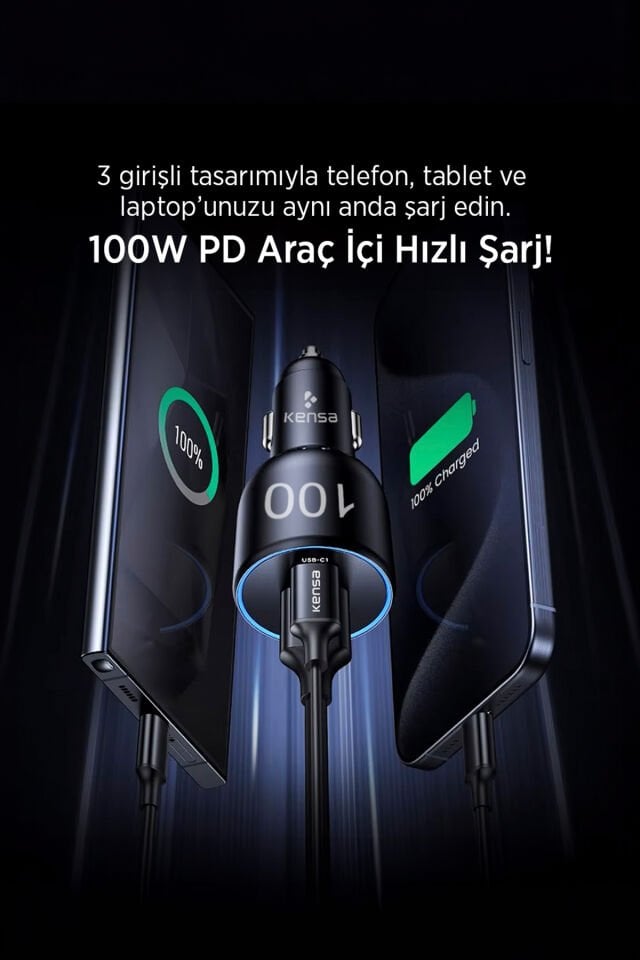 100W Süper Hızlı Araç İçi Şarj Adaptörü
