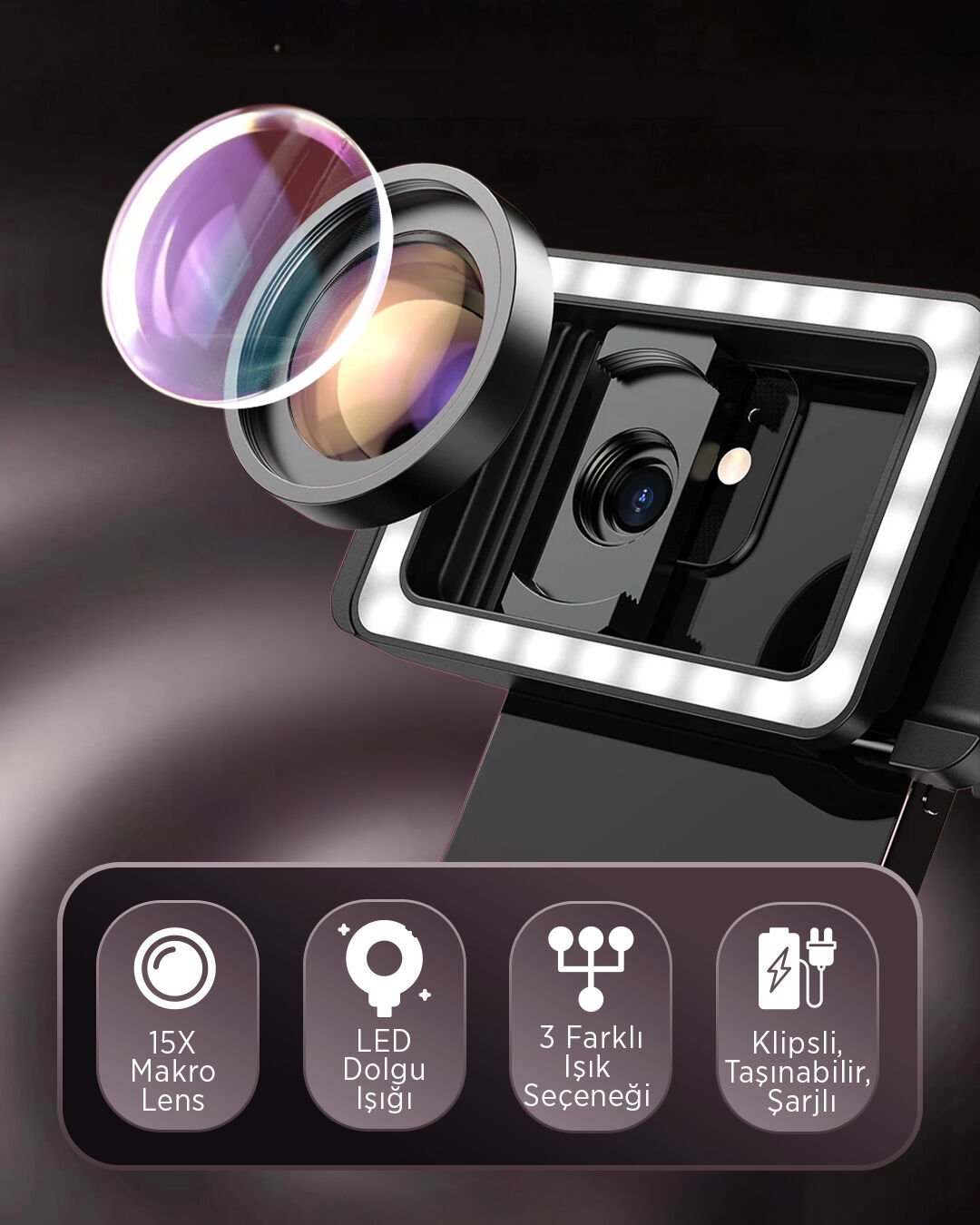 LD-30 4K HD 15X Makro Lens & LED Dolgu Işığı