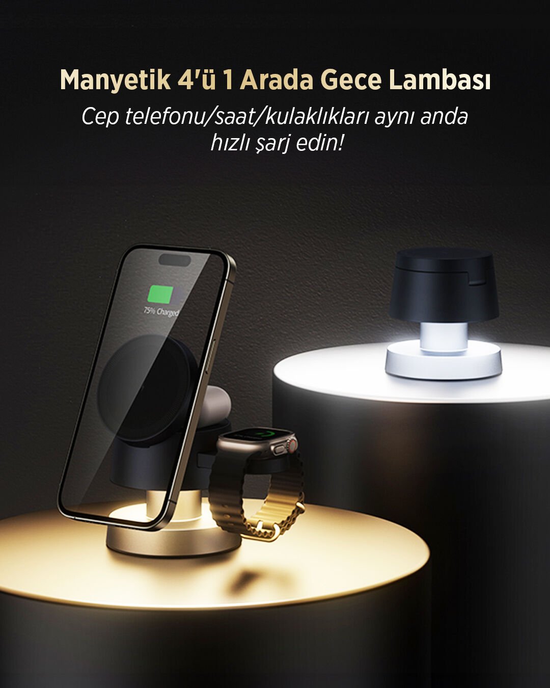 LD-44 4'ü 1 Arada Kablosuz Şarj İstasyonu