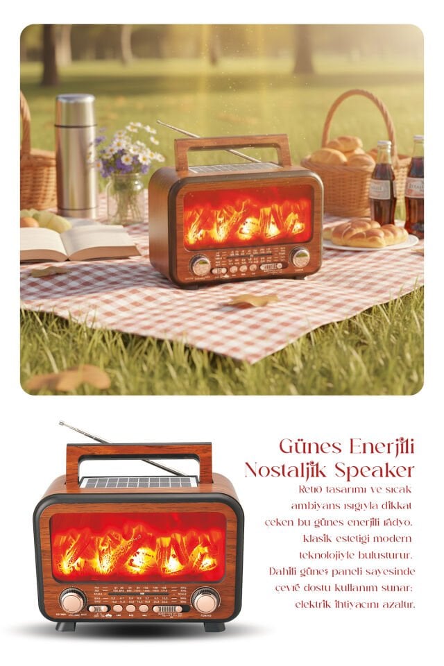 Güneş Enerjili Taşınabilir Çok Fonksiyonlu Nostaljik Speaker