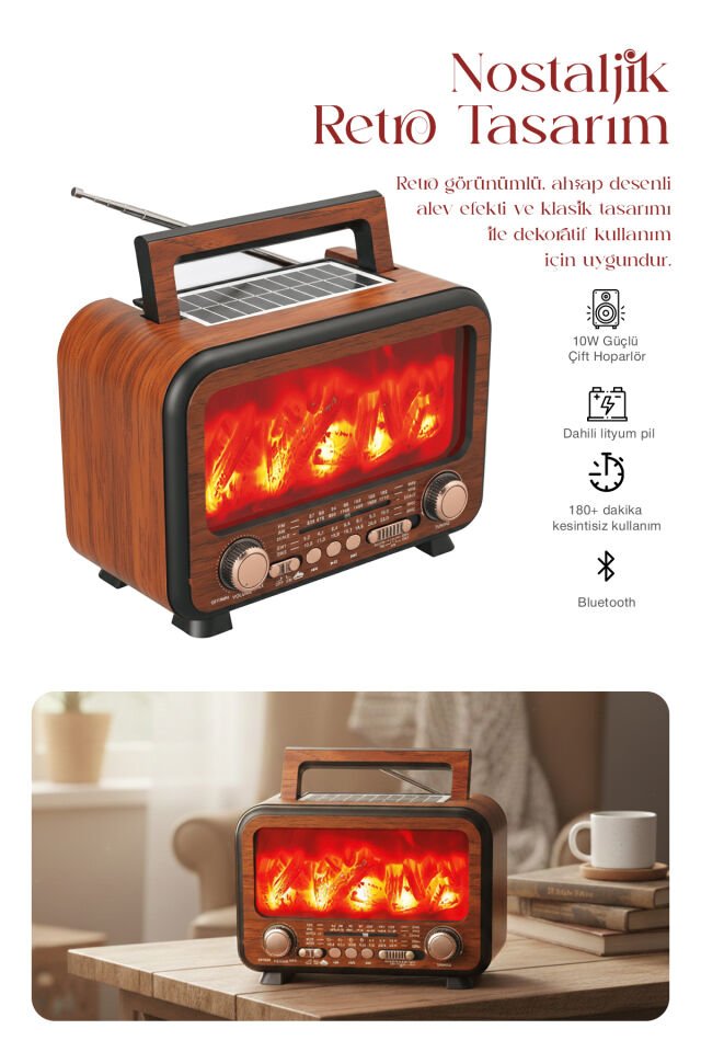 Güneş Enerjili Taşınabilir Çok Fonksiyonlu Nostaljik Speaker