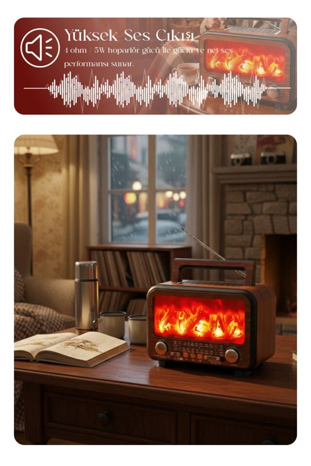 Güneş Enerjili Taşınabilir Çok Fonksiyonlu Nostaljik Speaker