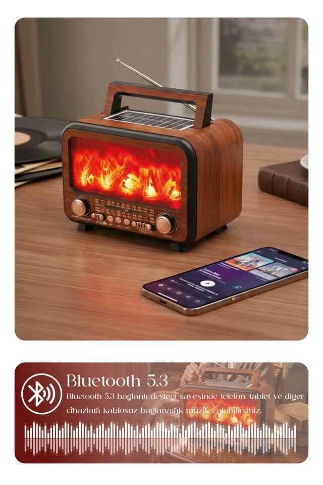 Güneş Enerjili Taşınabilir Çok Fonksiyonlu Nostaljik Speaker