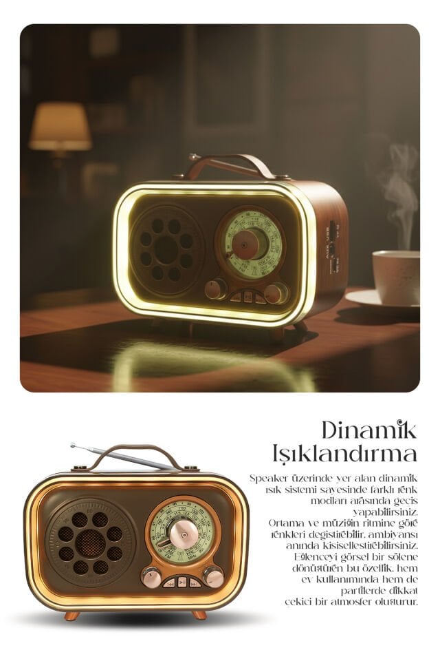 Dinamik Renkli Aydınlatmalı Nostaljik Speaker