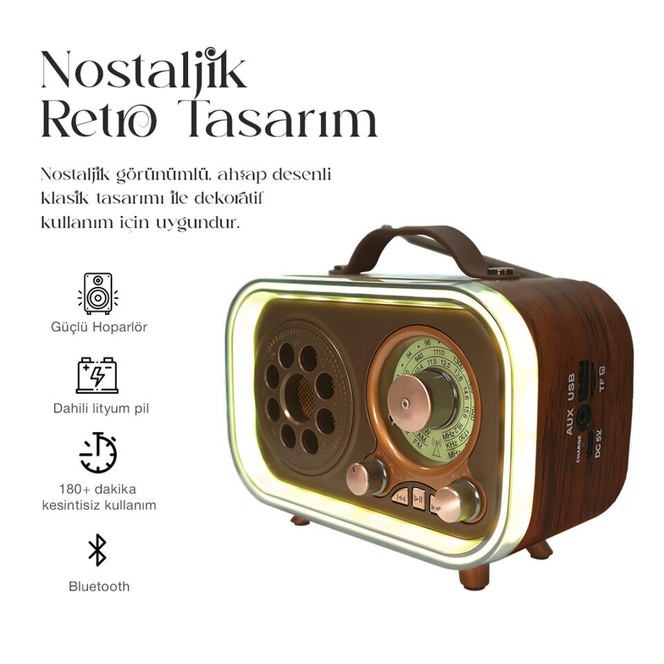 Dinamik Renkli Aydınlatmalı Nostaljik Speaker