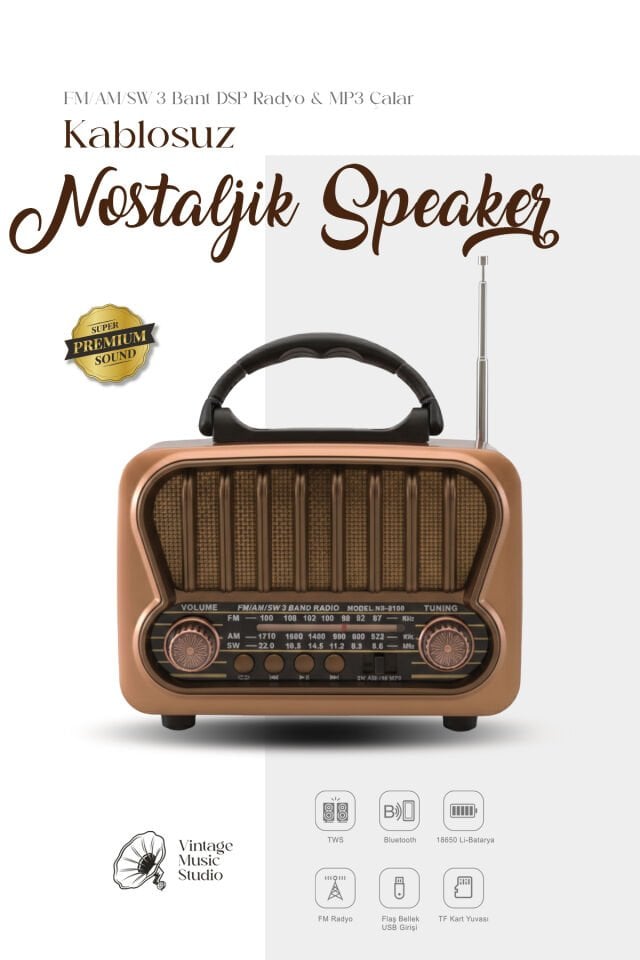 Taşınabilir FM/AM/SW Bluetooth Nostaljik Speaker