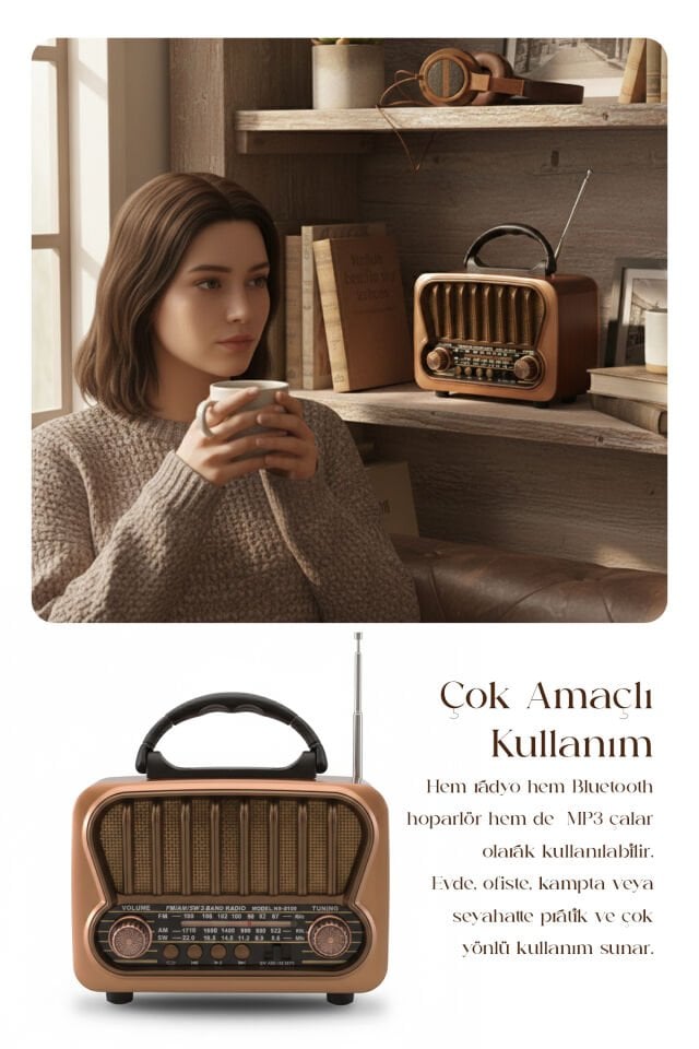 Taşınabilir FM/AM/SW Bluetooth Nostaljik Speaker