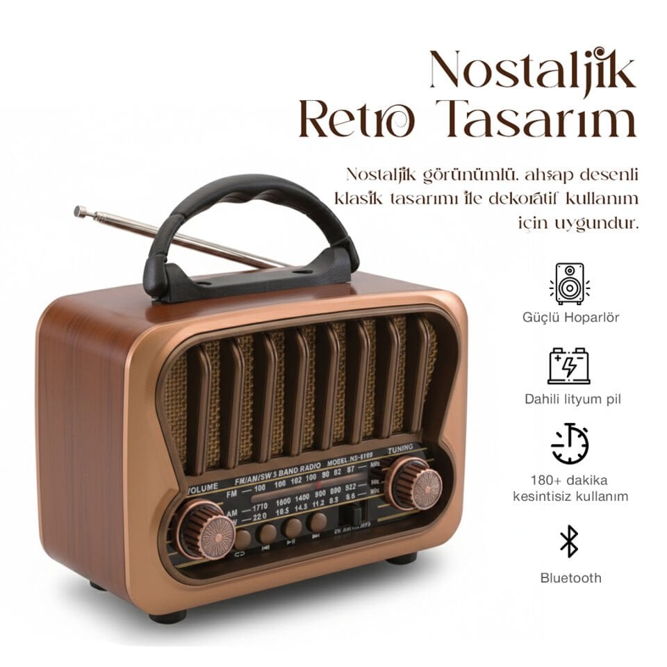 Taşınabilir FM/AM/SW Bluetooth Nostaljik Speaker