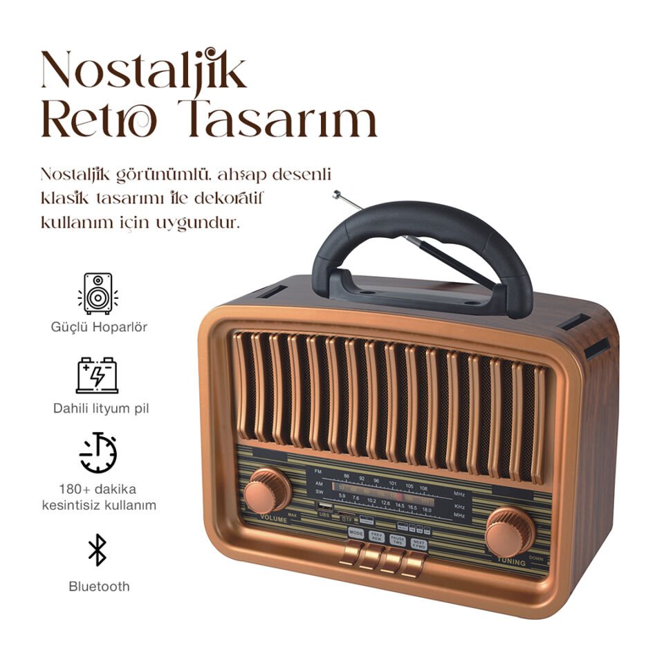 Taşınabilir FM/AM/SW Bluetooth Nostaljik Speaker