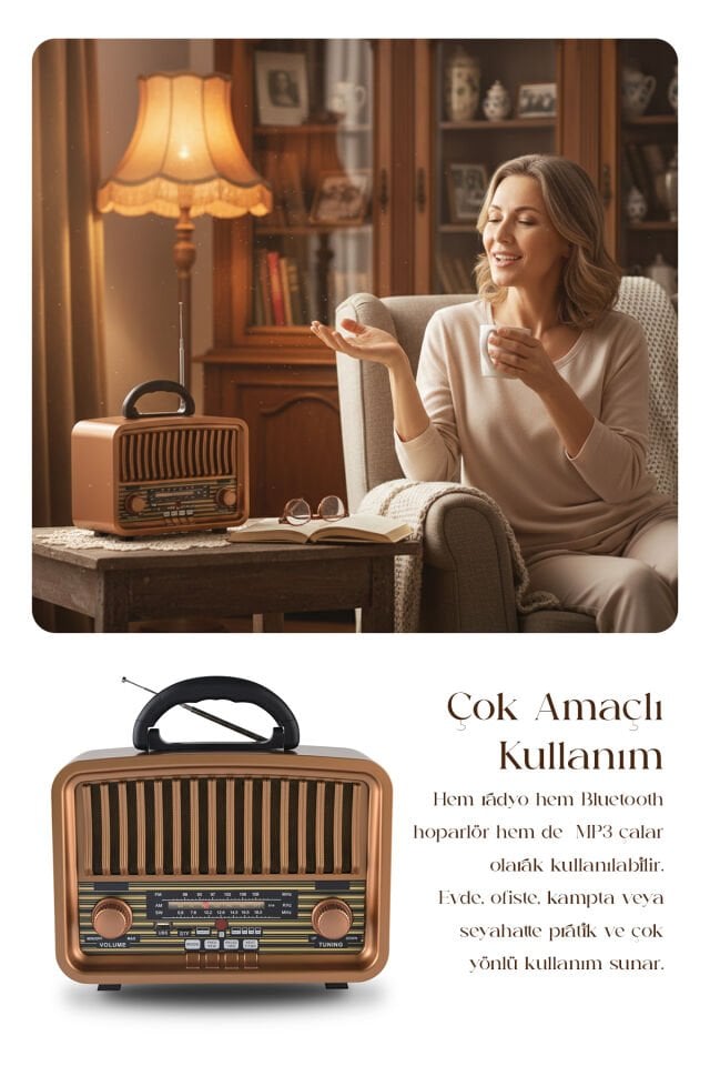 Taşınabilir FM/AM/SW Bluetooth Nostaljik Speaker