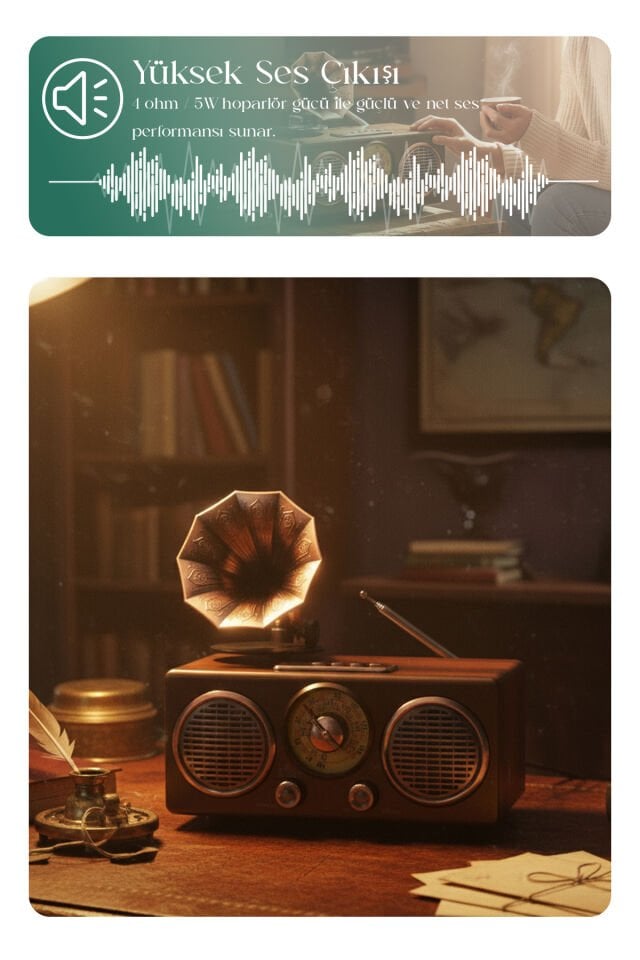 Gramofon Görünümlü Bluetooth Nostaljik Speaker