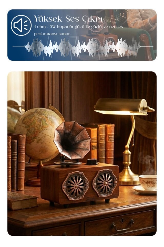 Gramofon Görünümlü Bluetooth Nostaljik Speaker