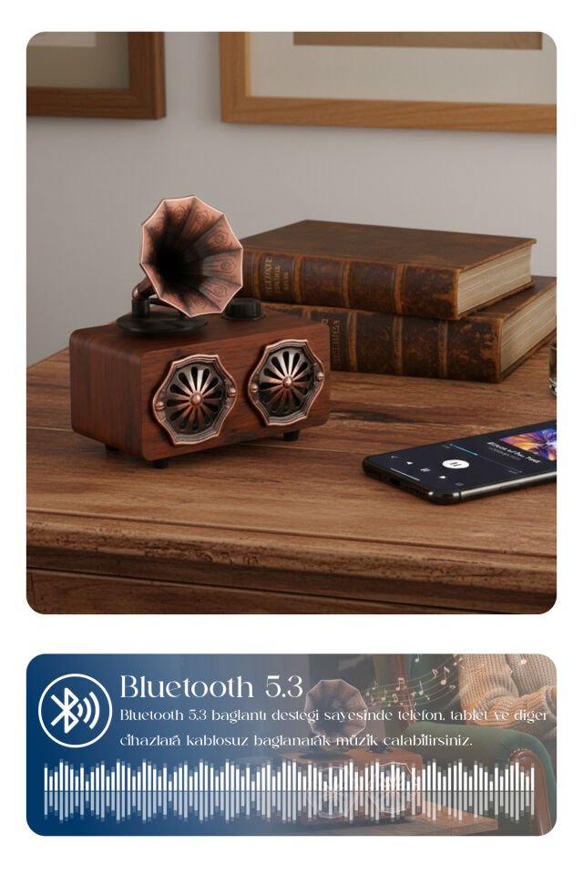 Gramofon Görünümlü Bluetooth Nostaljik Speaker