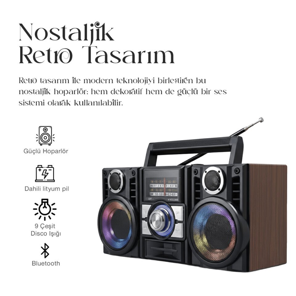 Dinamik Renkli Aydınlatmalı Nostaljik Speaker