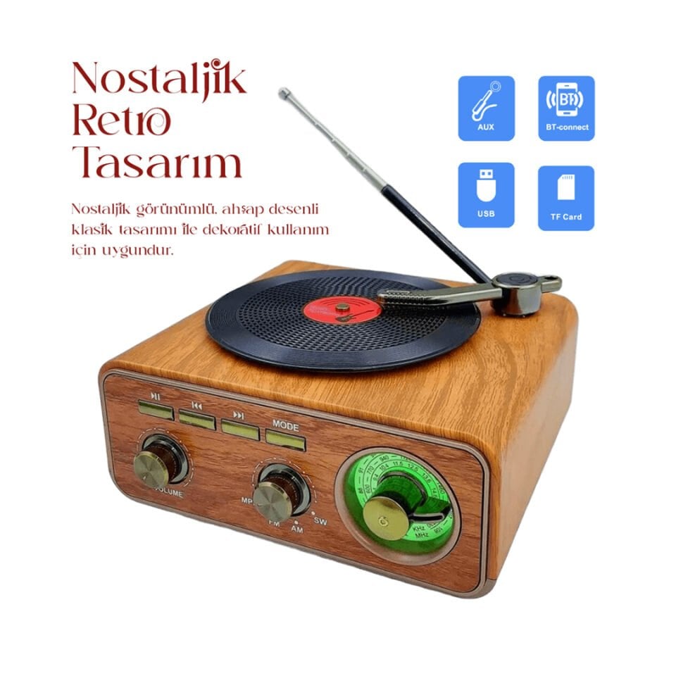Taşınabilir FM/AM/SW Bluetooth Nostaljik Speaker