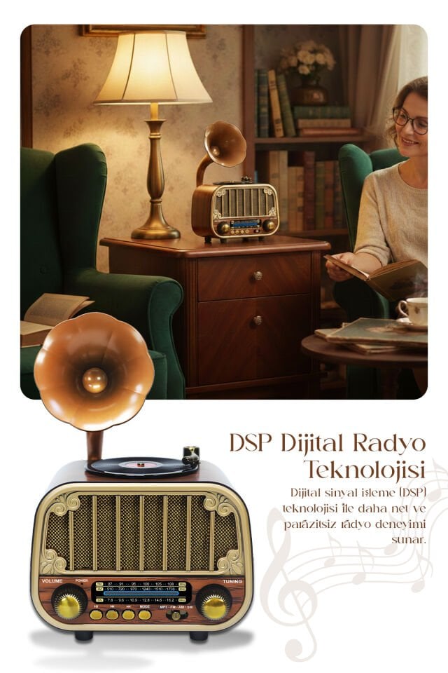 Gramofon Görünümlü Bluetooth Nostaljik Speaker