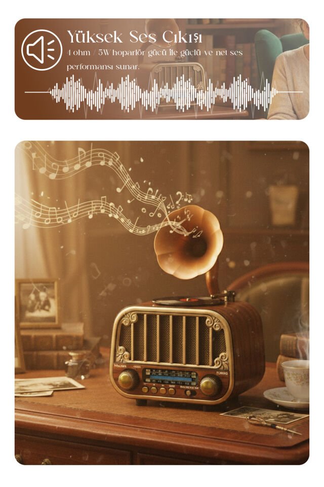 Gramofon Görünümlü Bluetooth Nostaljik Speaker