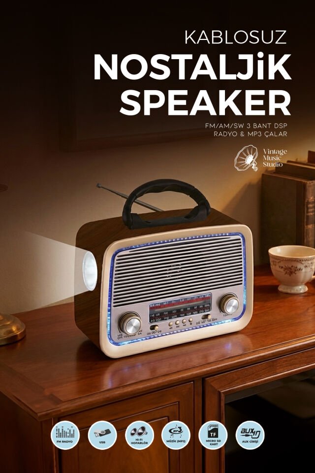 Taşınabilir FM/AM/SW Bluetooth Nostaljik Speaker
