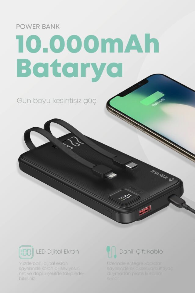 10.000 mAh Hızlı Şarj Powerbank