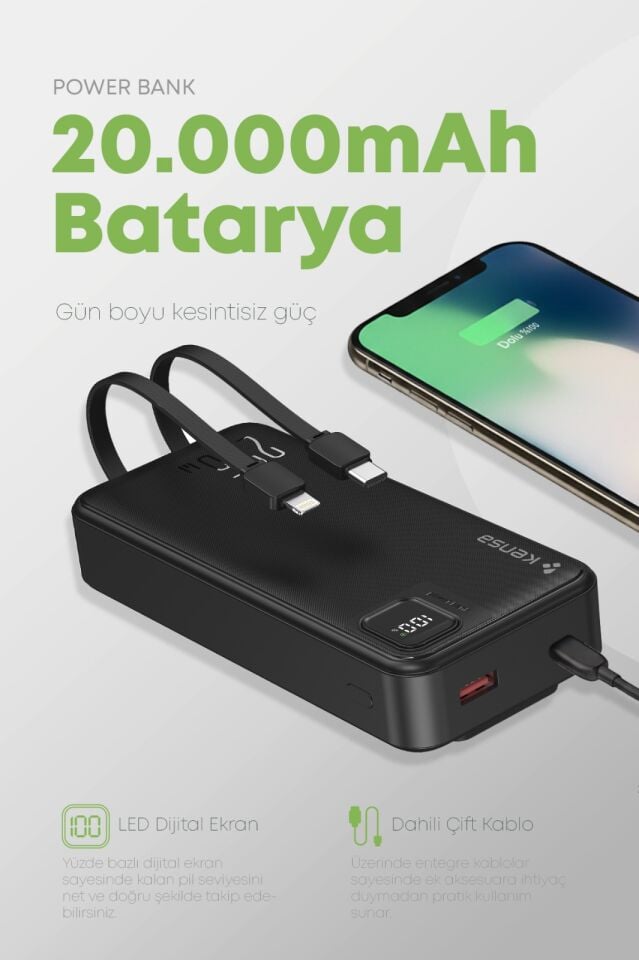 20.000 mAh Hızlı Şarj Powerbank