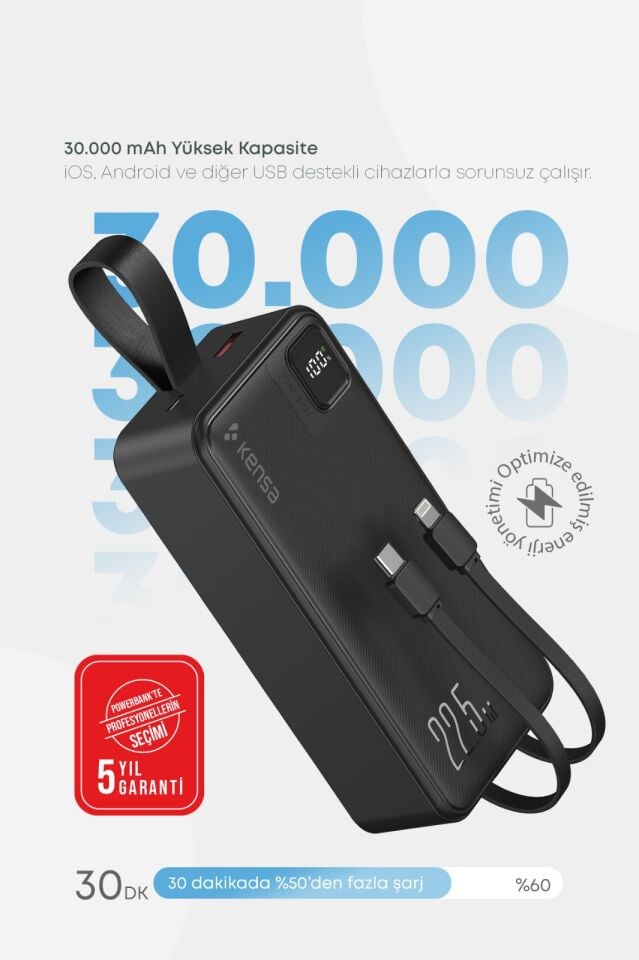 30.000 mAh Hızlı Şarj Powerbank