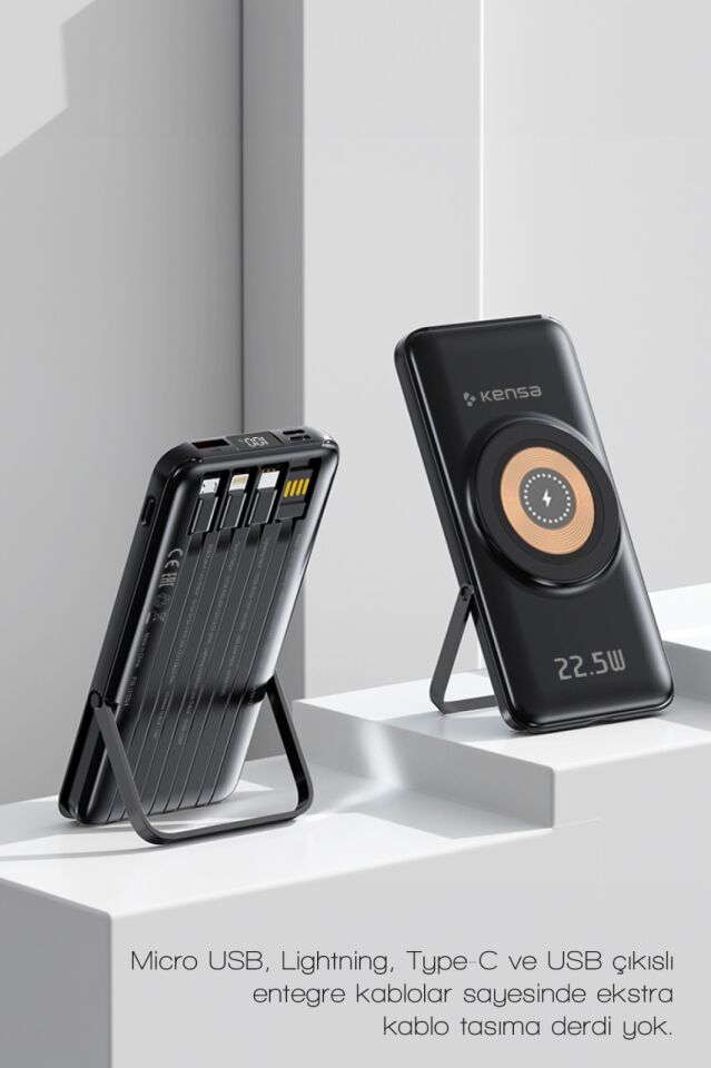10.000 mAh Dahili Kablolu Wireless Hızlı Şarj Powerbank