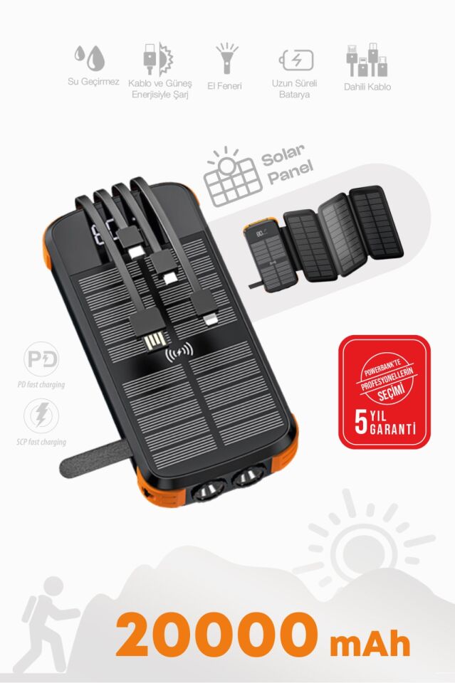 20.000 mAh  Güneş Enerjili Powerbank