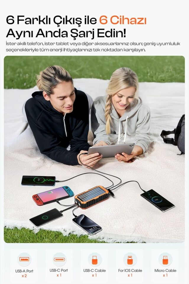 20.000 mAh  Güneş Enerjili Powerbank