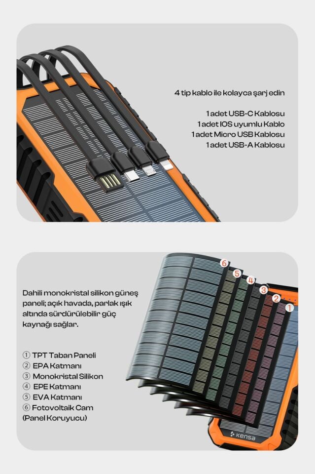 20.000 mAh  Güneş Enerjili Powerbank