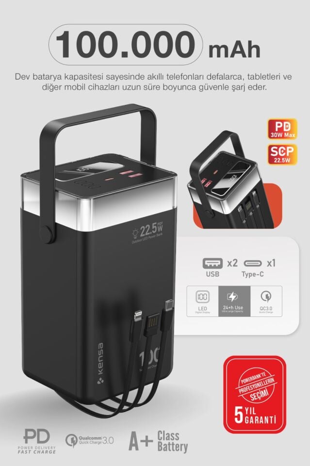 100.000 mAh Süper Kapasiteli LED Işıklı Powerbank