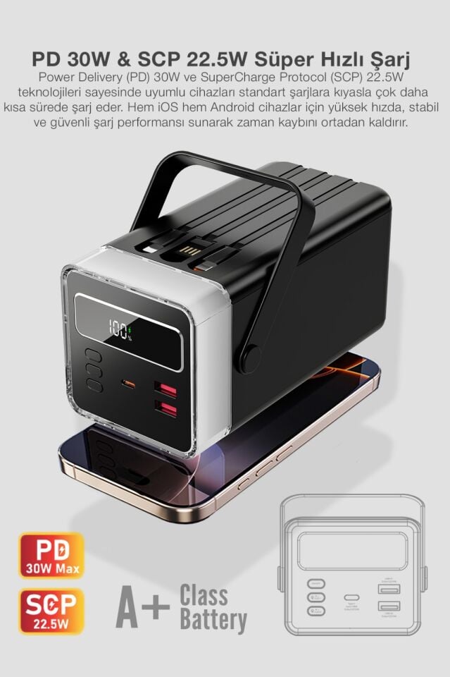 80.000 mAh Süper Kapasiteli LED Işıklı Powerbank