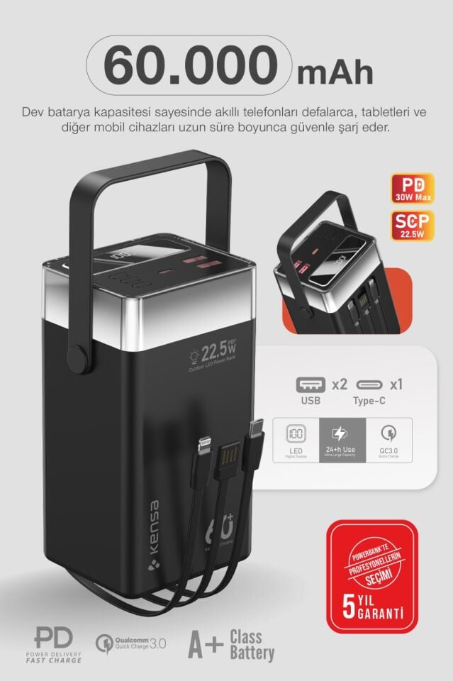 60.000 mAh Süper Kapasiteli LED Işıklı Powerbank
