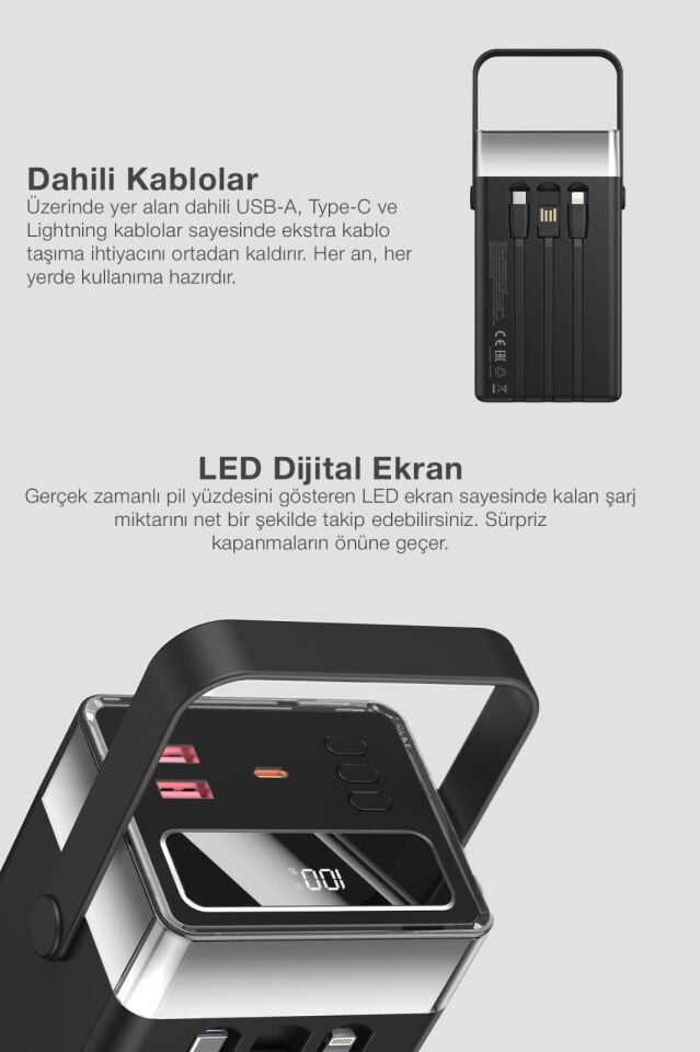 60.000 mAh Süper Kapasiteli LED Işıklı Powerbank