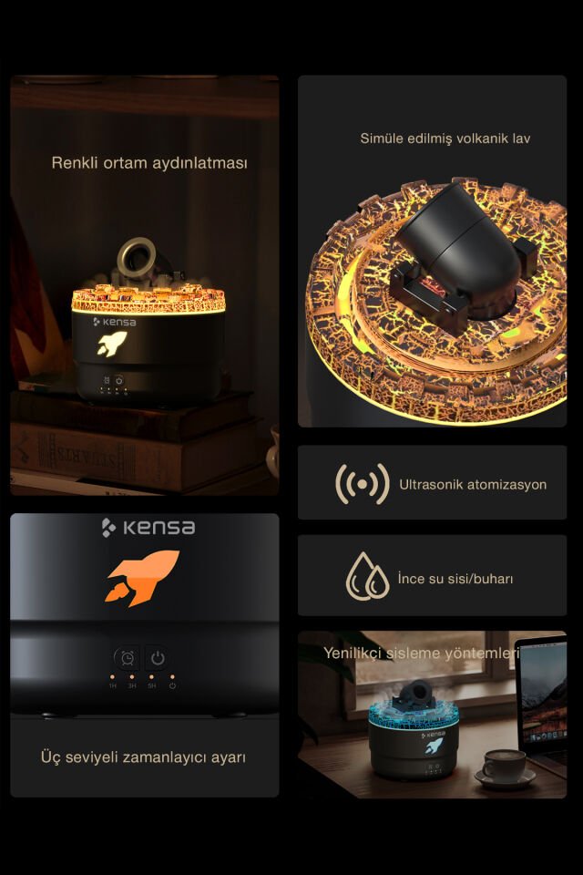 Volkanik Işıklı Ultrasonik Aromaterapi Difüzör