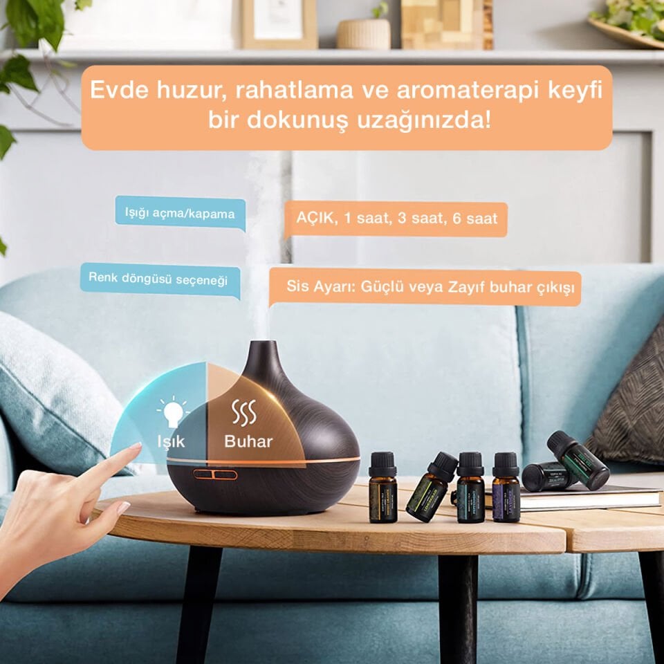 Ultrasonik Aromaterapi Difüzörü & Hava Nemlendirici