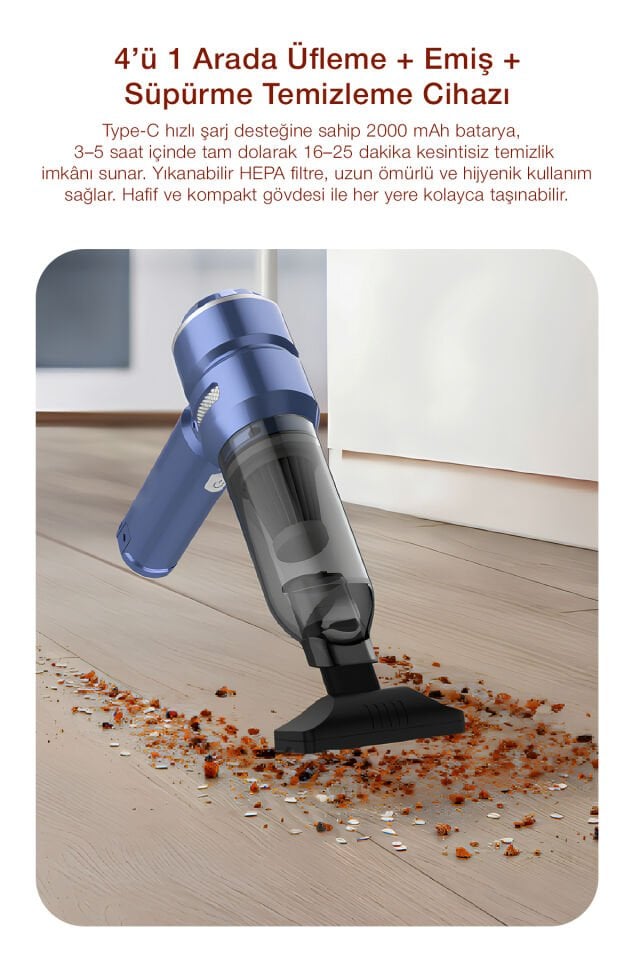 2000PA 100W Kablosuz Araç Süpürgesi