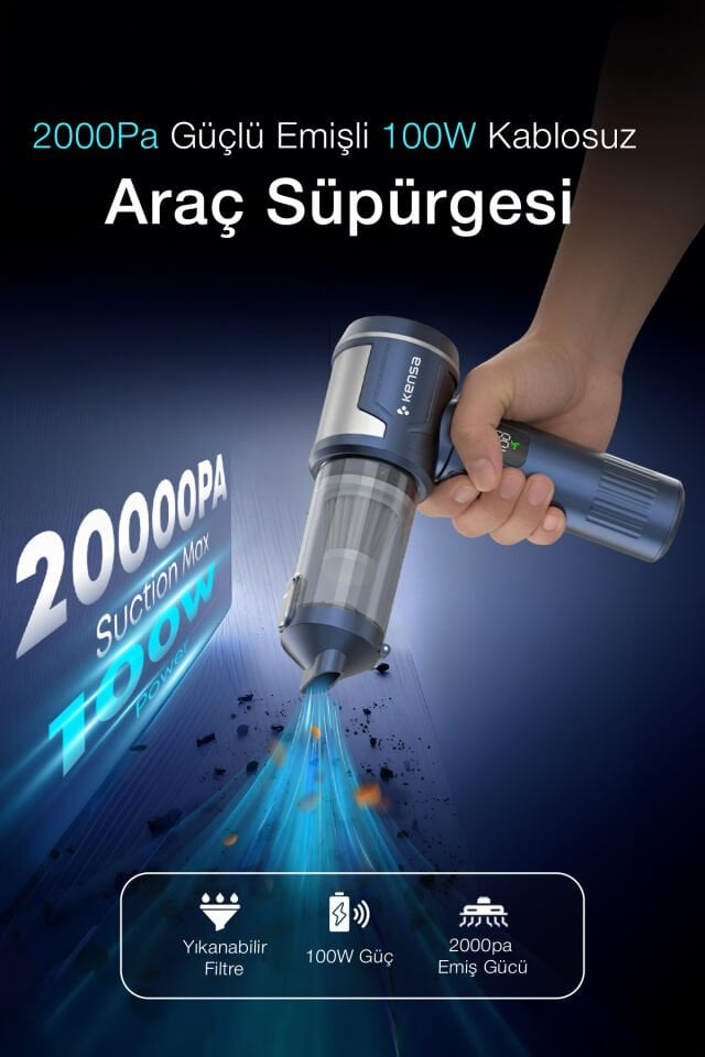 2000PA 100W Kablosuz Araç Süpürgesi